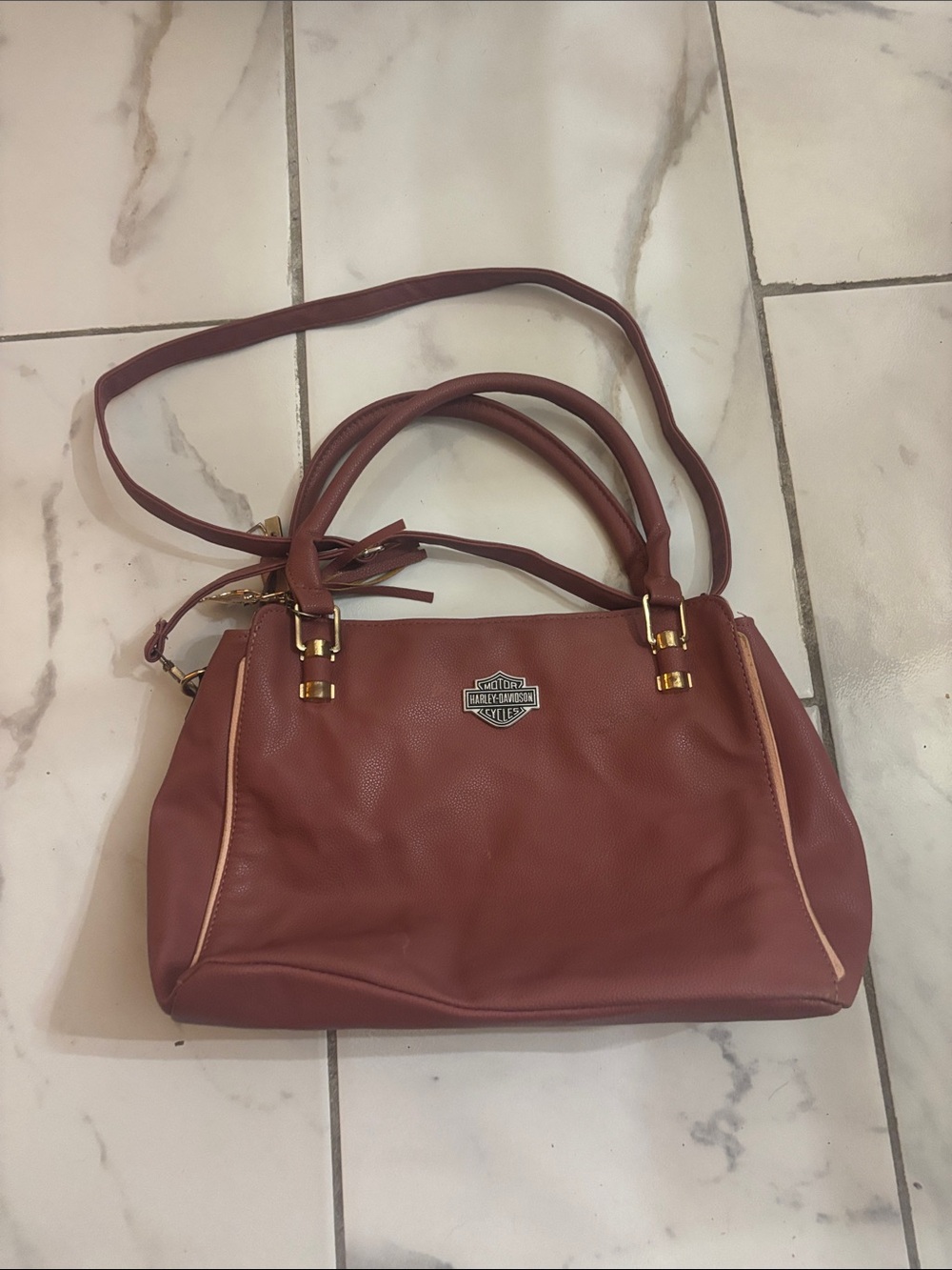 Harley-Davidson Women's Shoulder Bag in Deep Maroon with Gold Accents